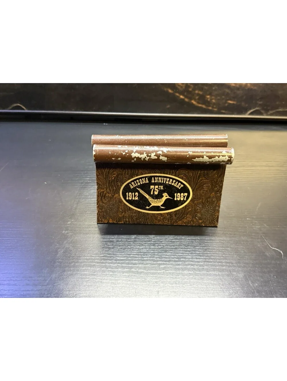 Vintage 1987 Arizona 75th Anniversary Roadrunner Metal Napkin Letter Holder
